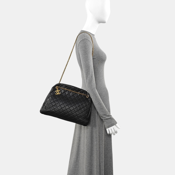 JUST MADEMOISELLE Large Quilted Lambskin Black
