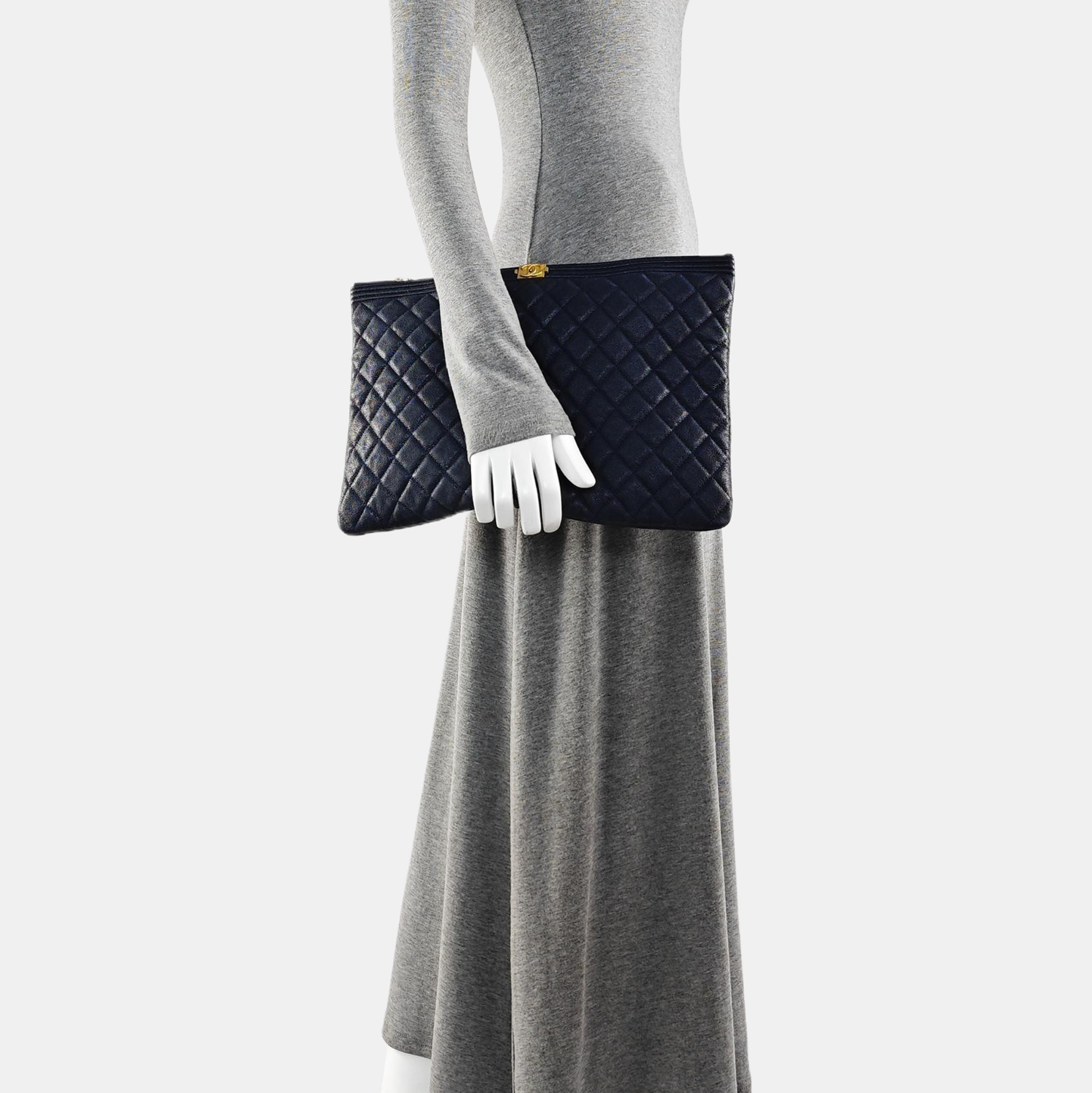 BOY CHANEL Large Quilted Grained Calfskin Blue
