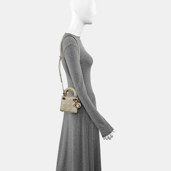 Lady Dior Super Mini Cannage Patent Leather Beige