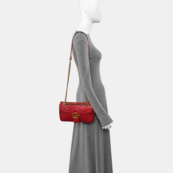 GG Marmont Medium Quilted Calfskin Red