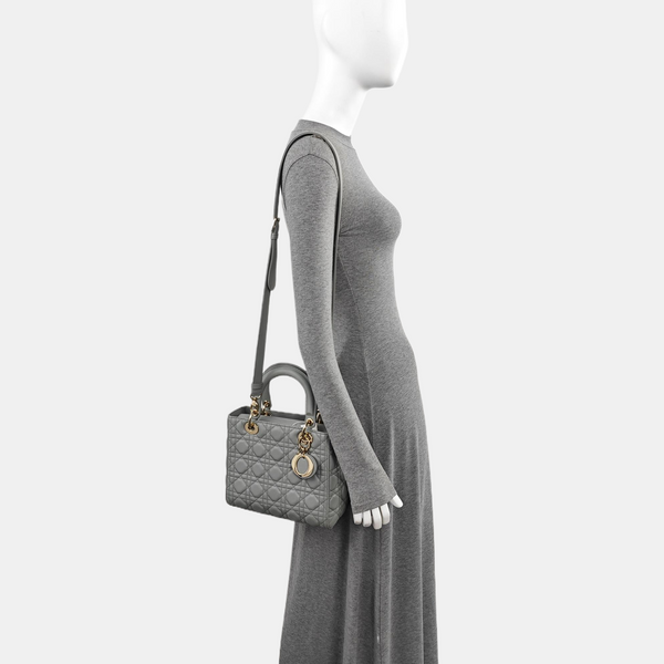 Lady Dior Medium Cannage Lambskin Gray
