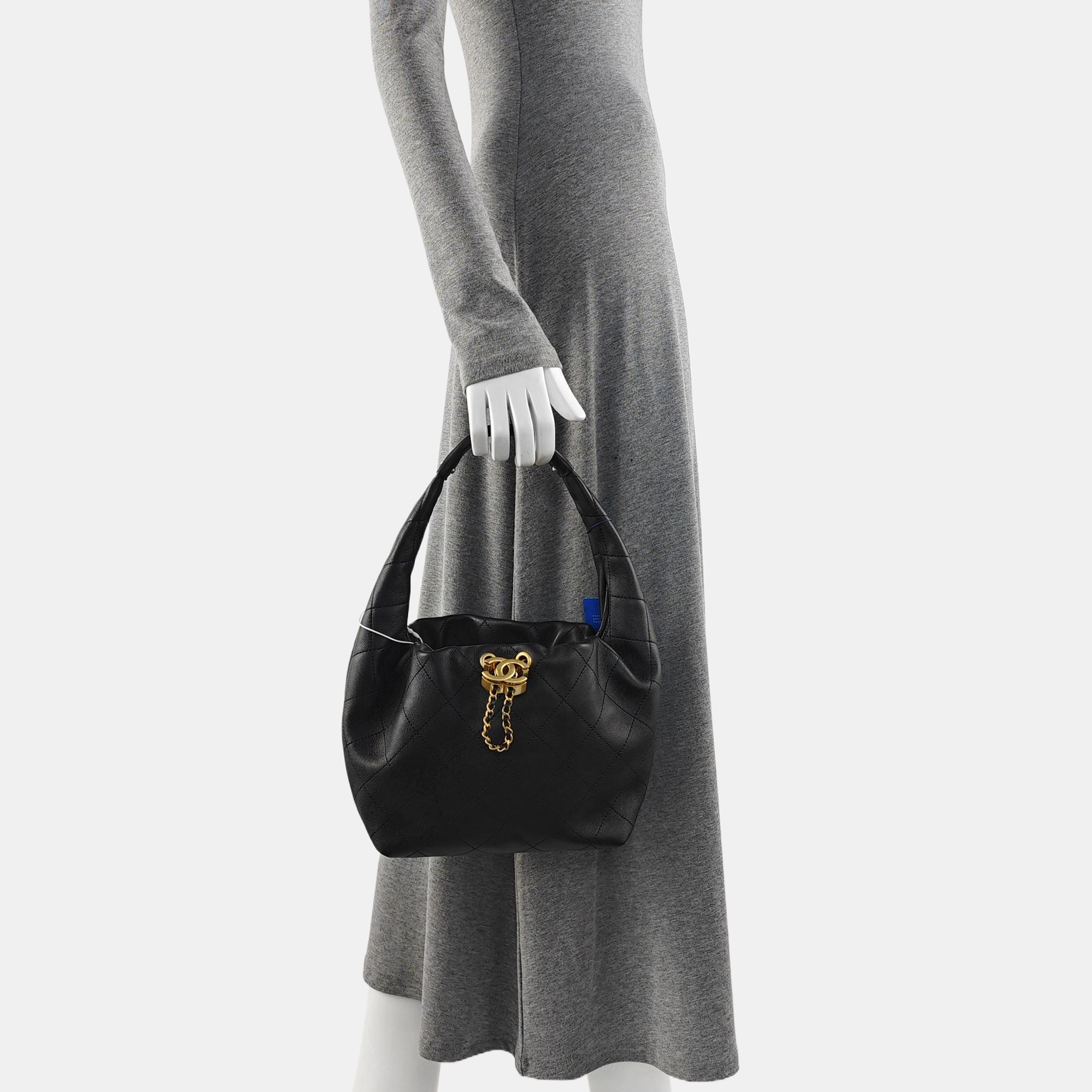 Quilted Calfskin Top Handle Bag Black