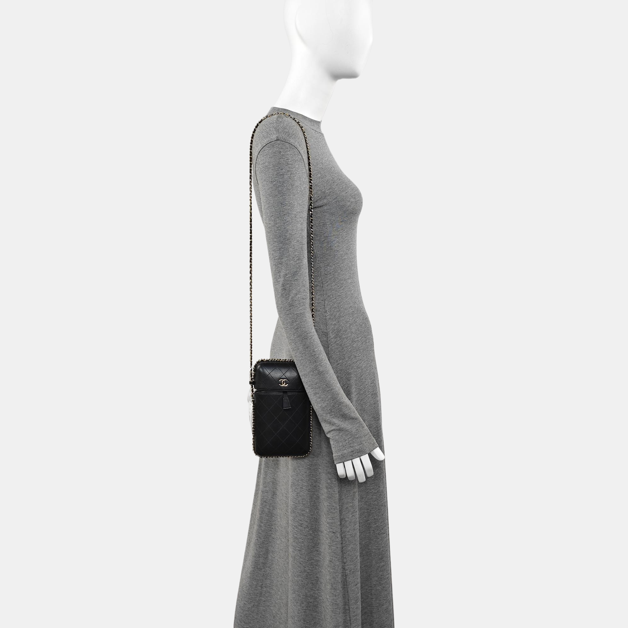 Quilted Lambskin Shoulder Bag Black