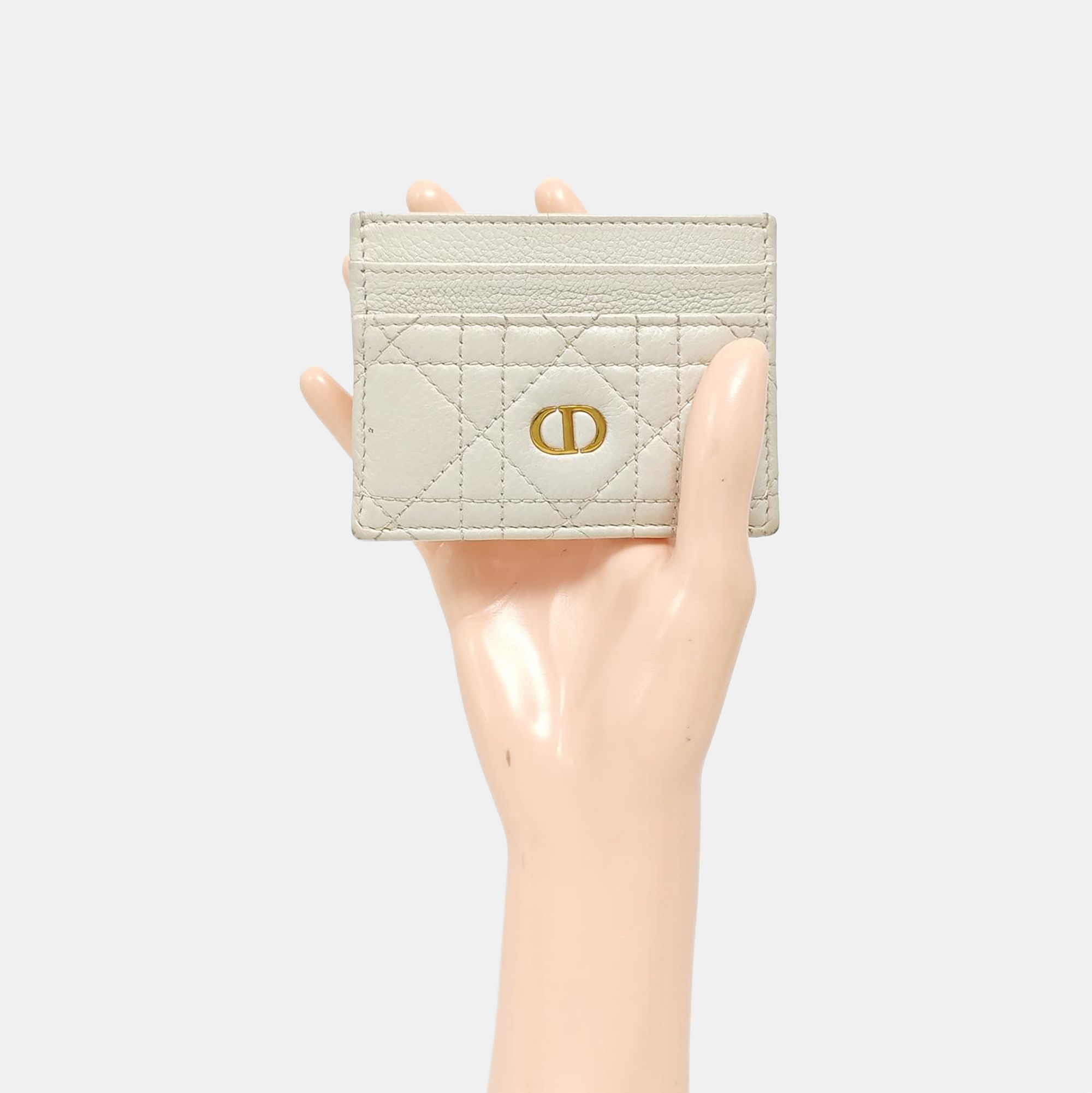 Lady Dior Cannage Calfskin White Card Holder