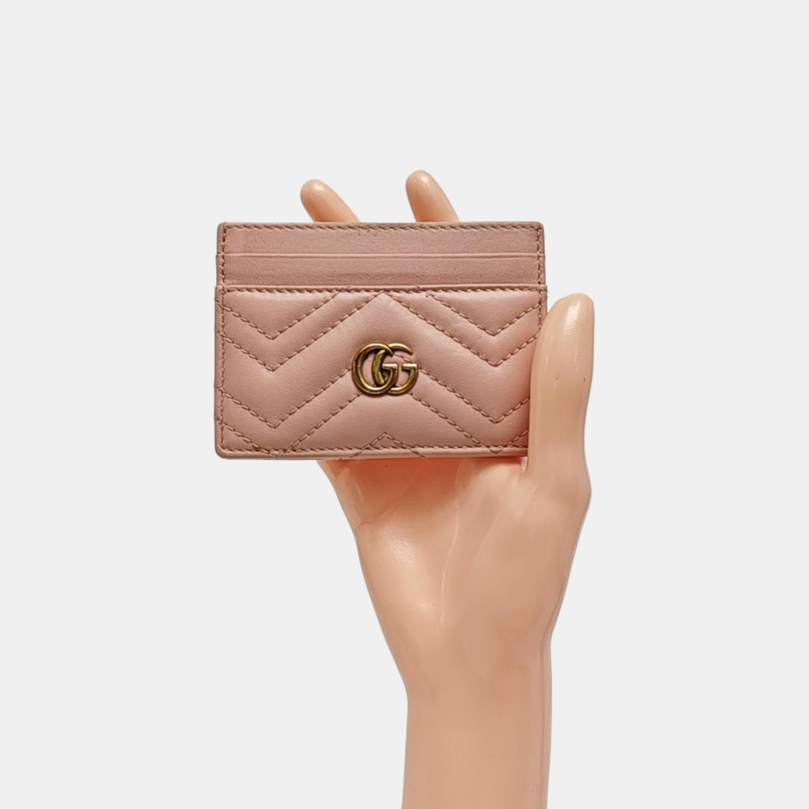 GG Marmont Mini Quilted Calfskin Pink Card Holder