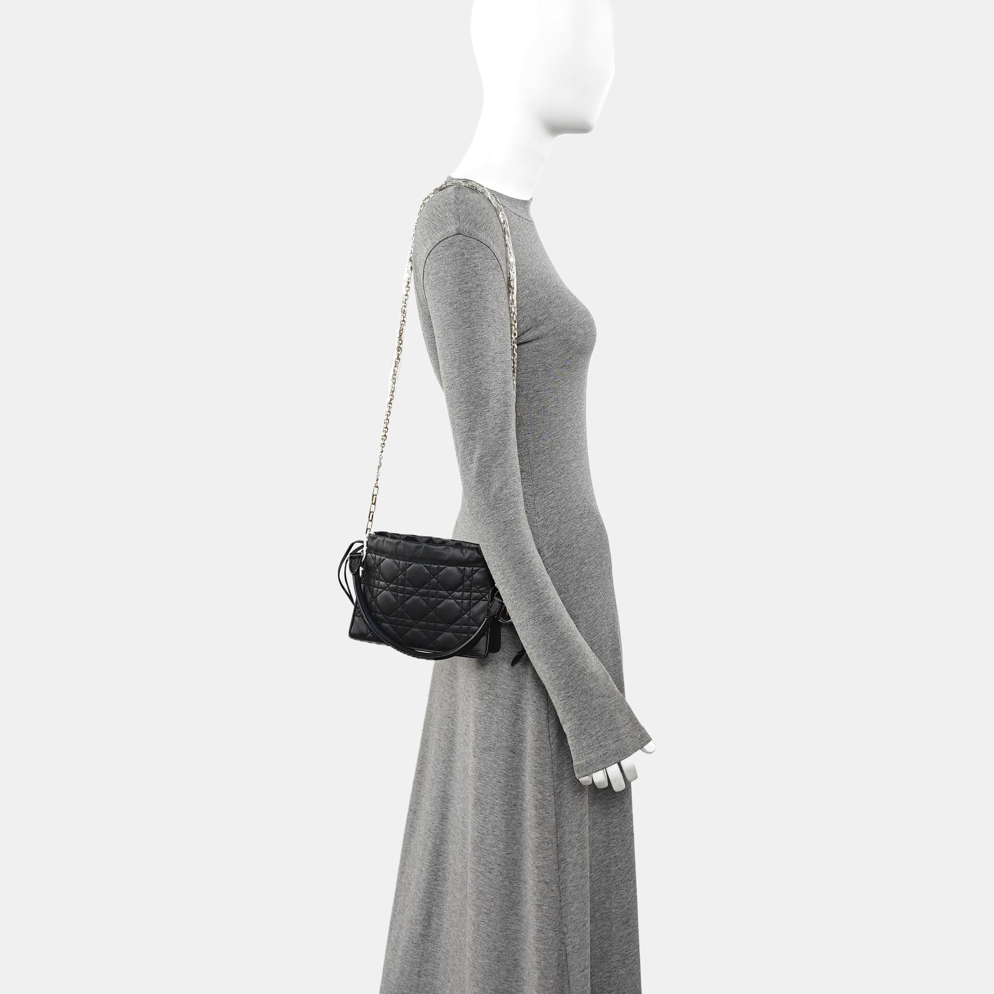 Cannage Lambskin Shoulder Bag Black