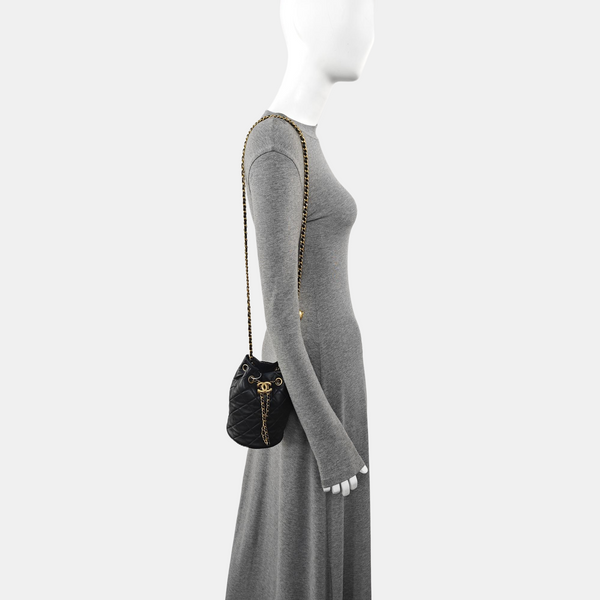 Quilted Lambskin Bucket Bag Black