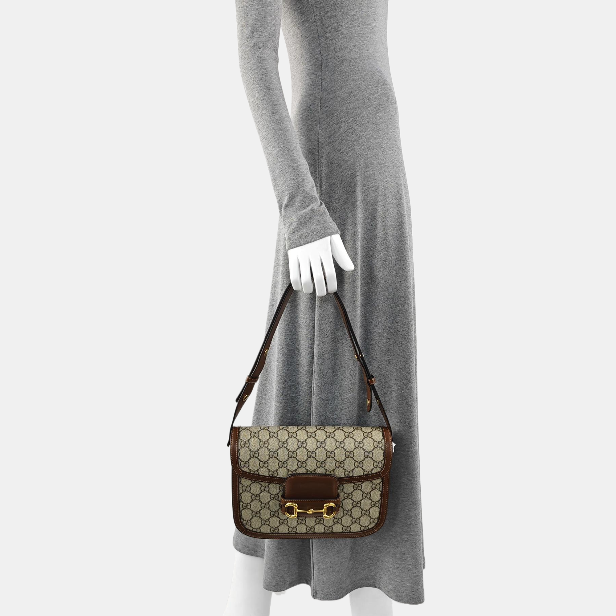 Horsebit 1955 Medium Monogram Coated Canvas Beige