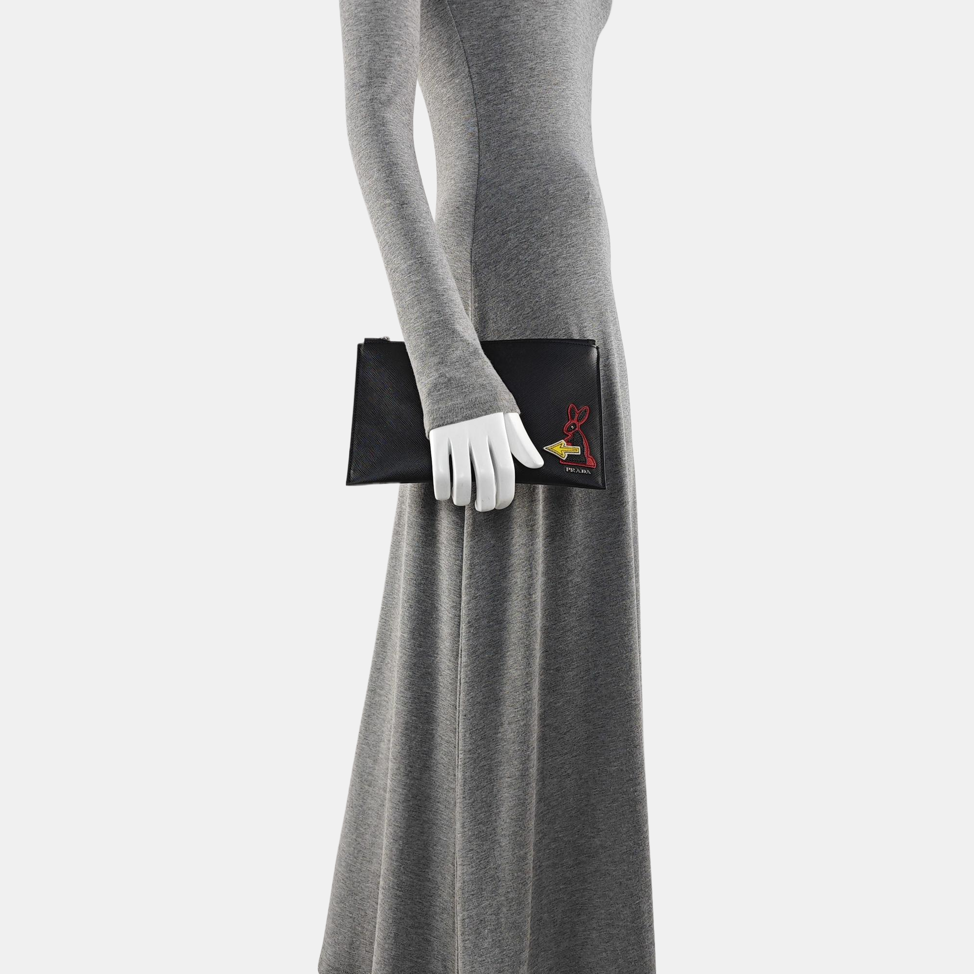 Saffiano Calfskin Clutch Black