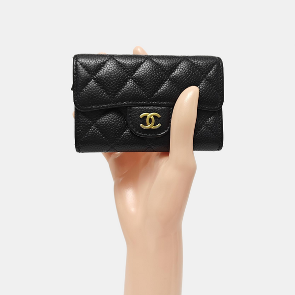 CLASSIC FLAP Quilted Grained Calfskin Black Card Holder