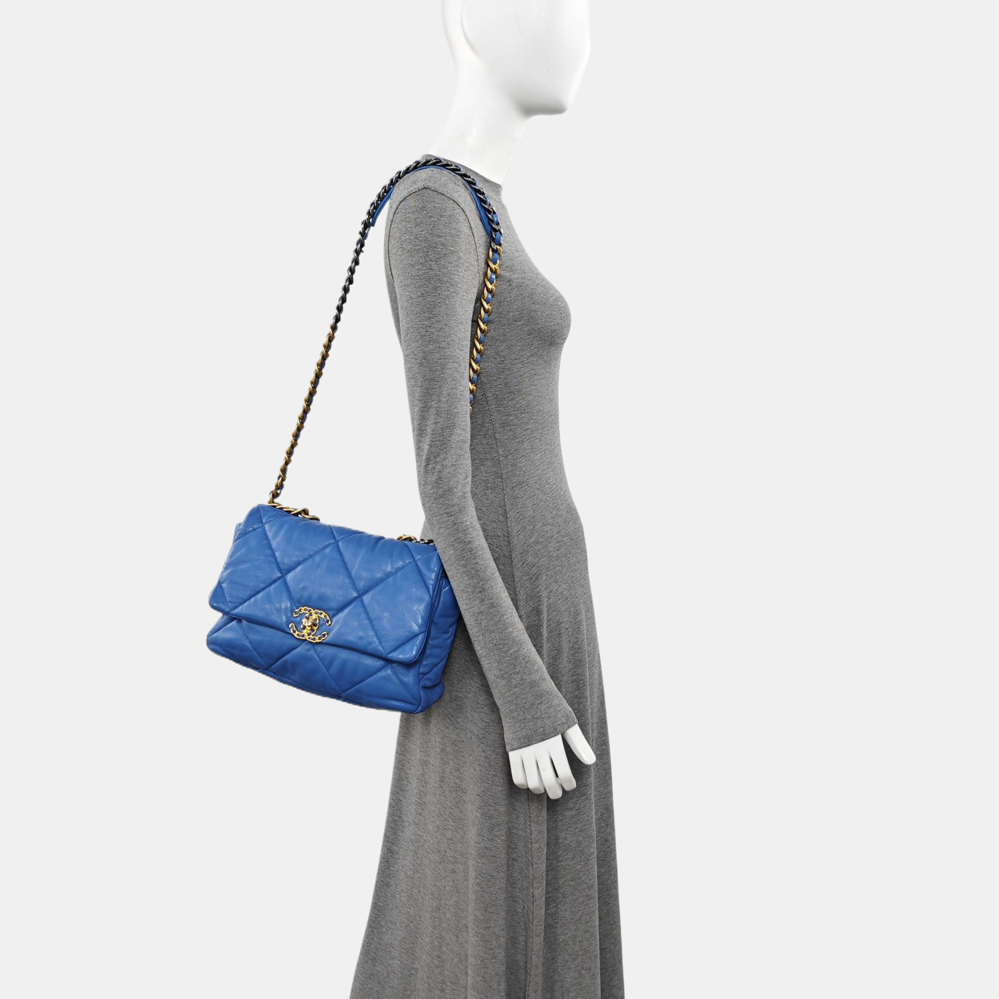CHANEL 19 Large Quilted Lambskin Blue