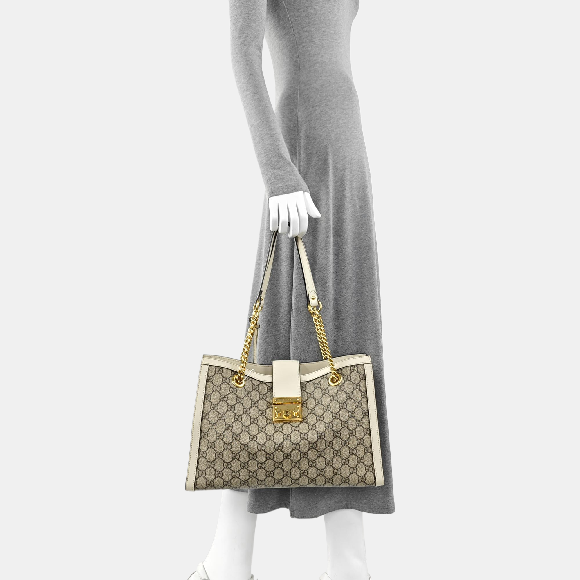 Padlock Medium Monogram Coated Canvas Beige