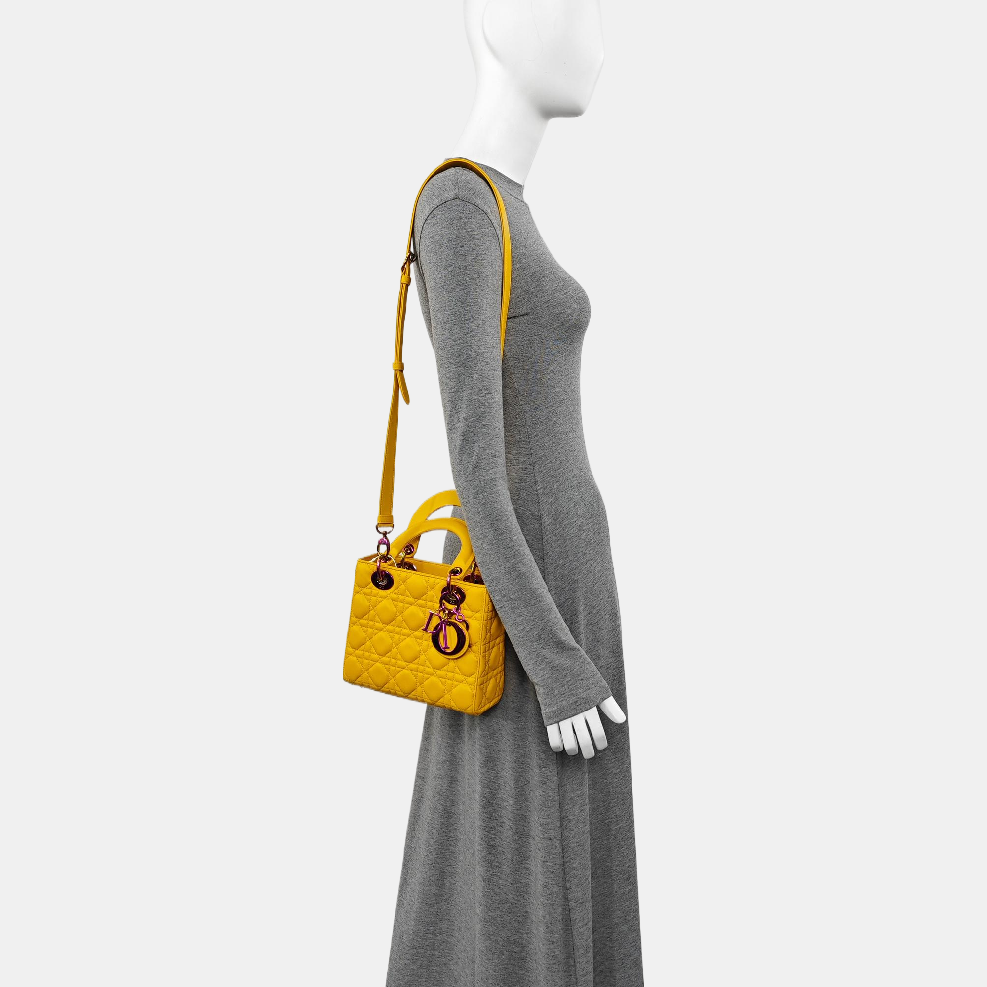 Lady Dior Small Cannage Lambskin Yellow