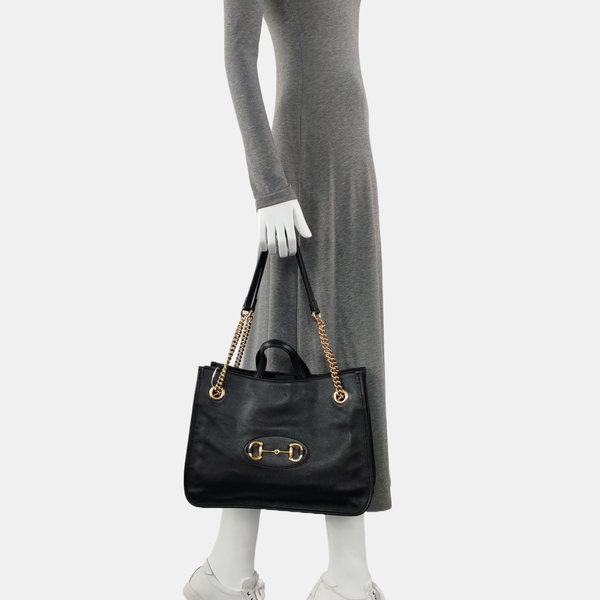 Authenticated pre-owned  Horsebit 1955 Medium Calfskin Black - Tote Bag at Looply