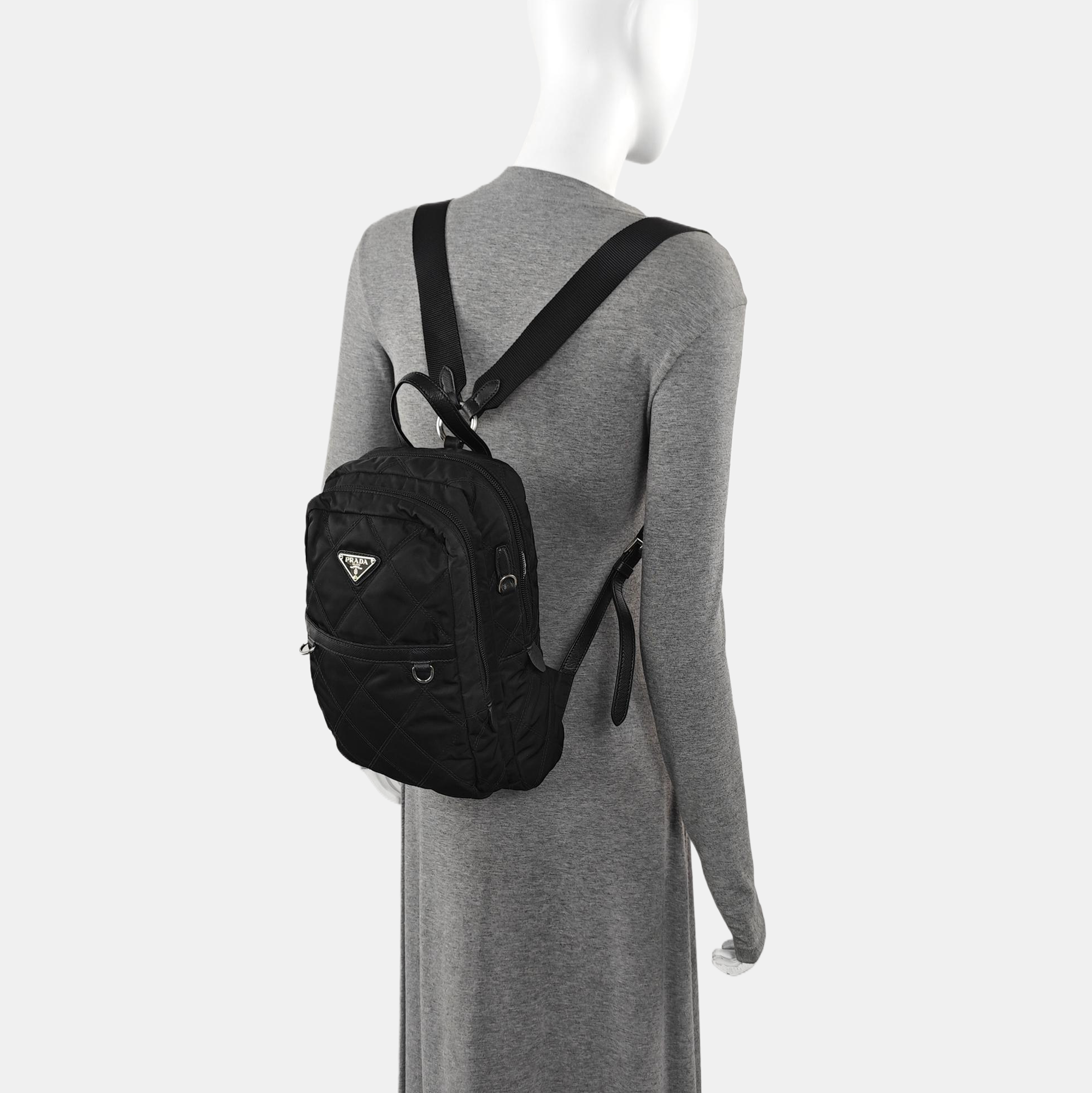 Quilted Nylon Backpack Black