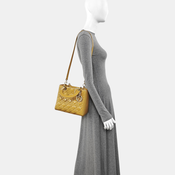 Lady Dior Medium Cannage Patent Leather Yellow
