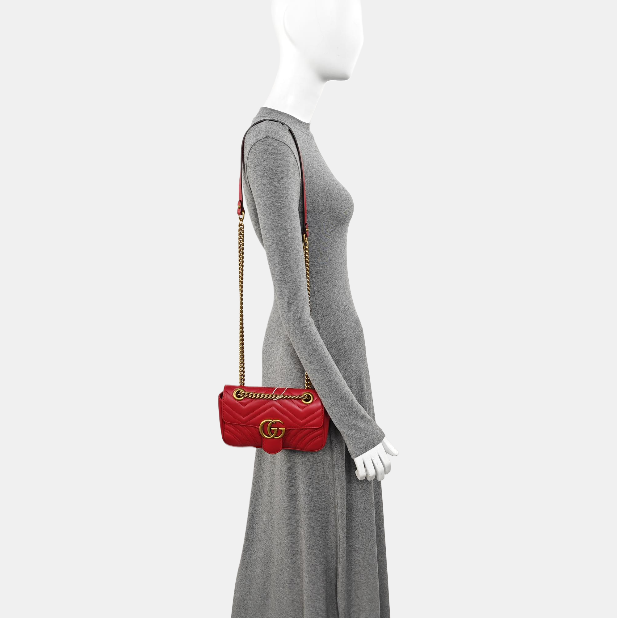 GG Marmont Small Quilted Calfskin Red