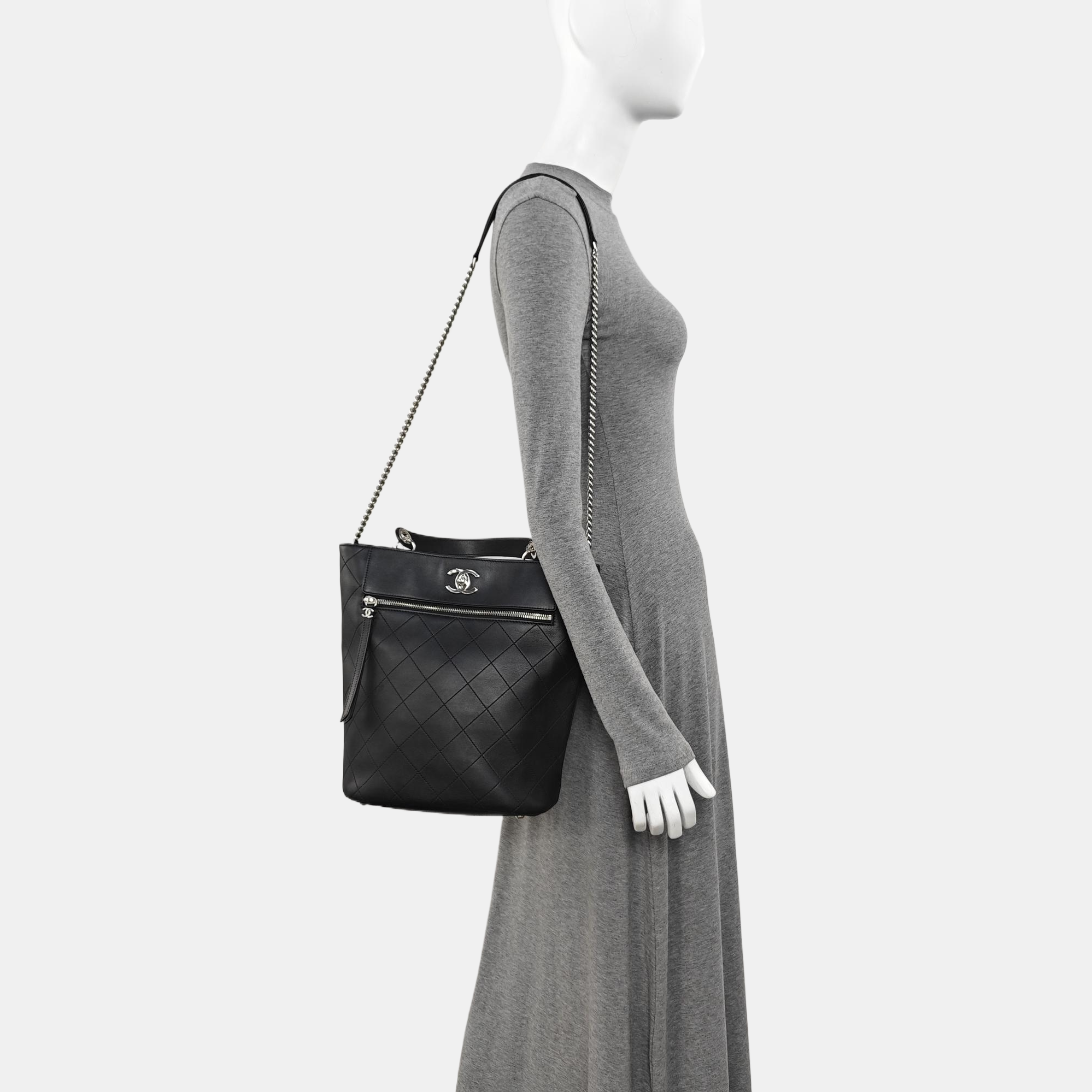 Quilted Calfskin Bucket Bag Black