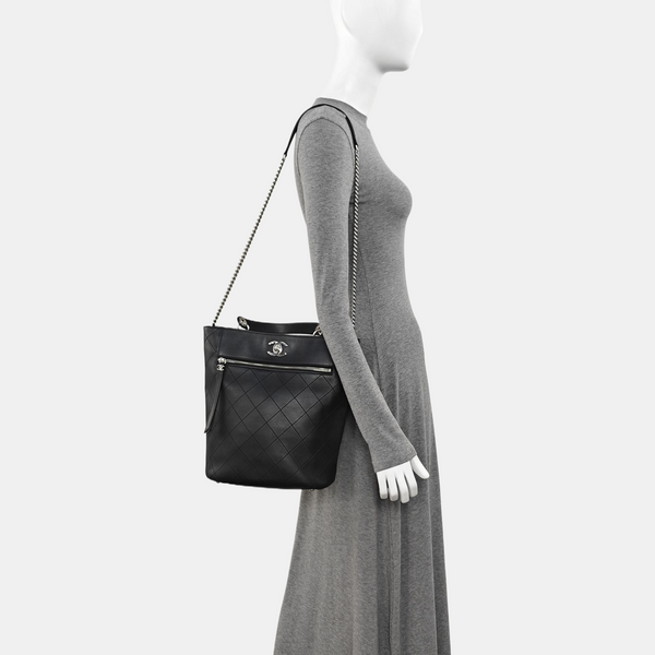 Quilted Calfskin Bucket Bag Black