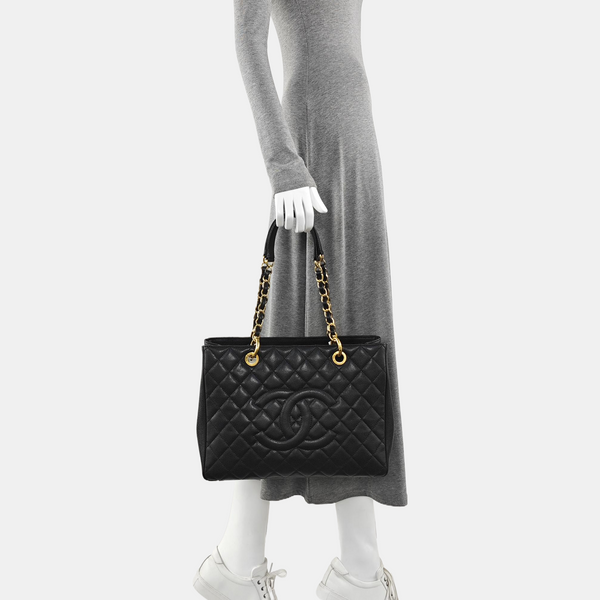 CHANEL GST Large Quilted Grained Calfskin Black