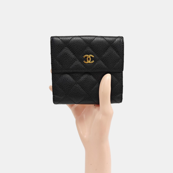 Quilted Grained Calfskin Wallet Black