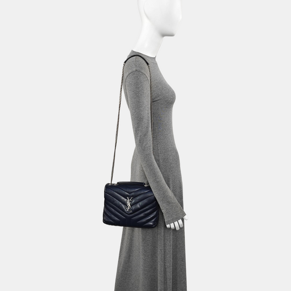 LOULOU Small Chevron Calfskin Blue