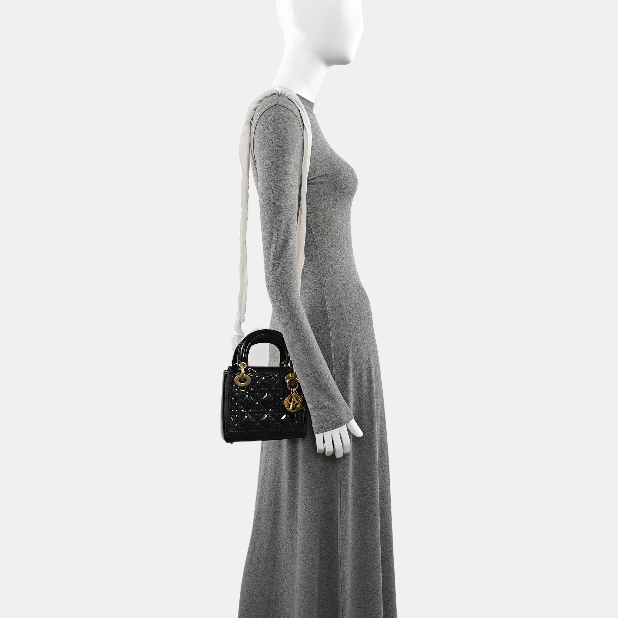 Lady Dior Mini Quilted Patent Leather Black