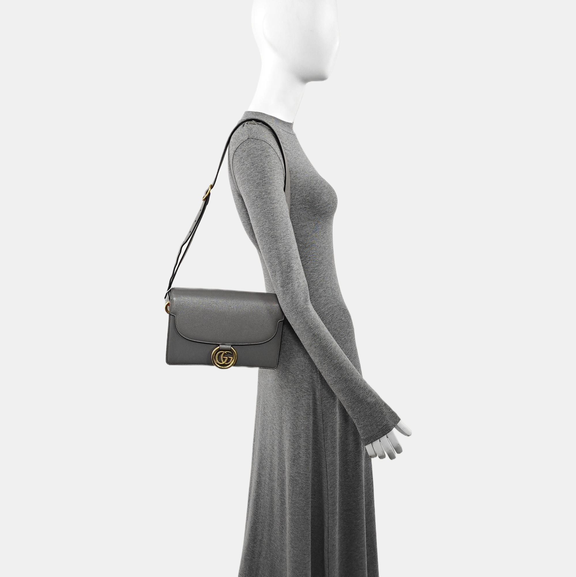 GG Ring Small Calfskin Gray
