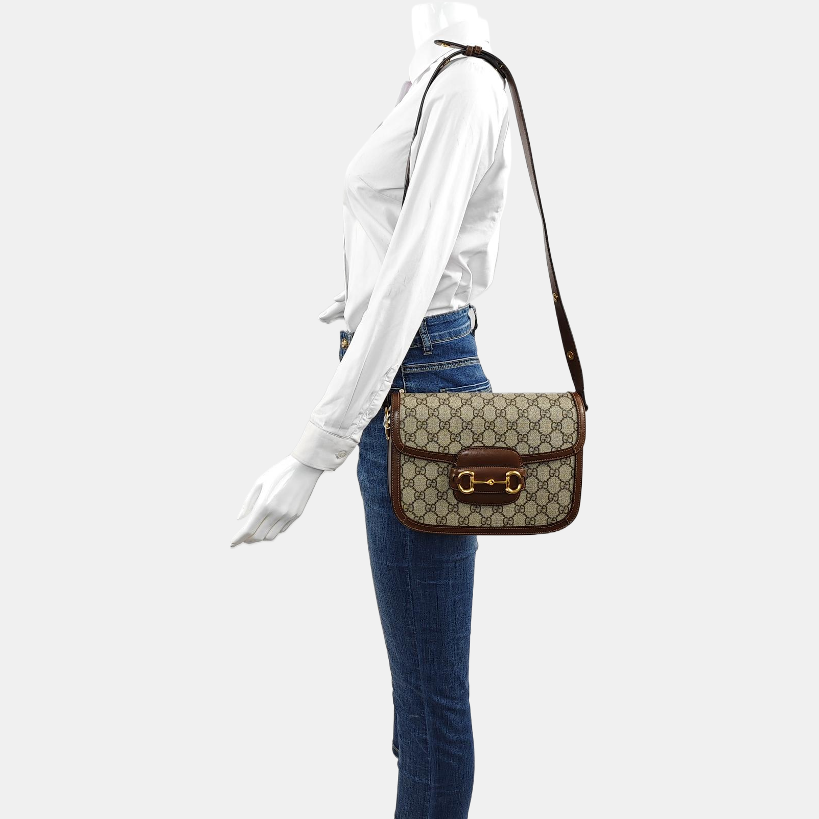 Horsebit 1955 Medium Monogram Coated Canvas Beige