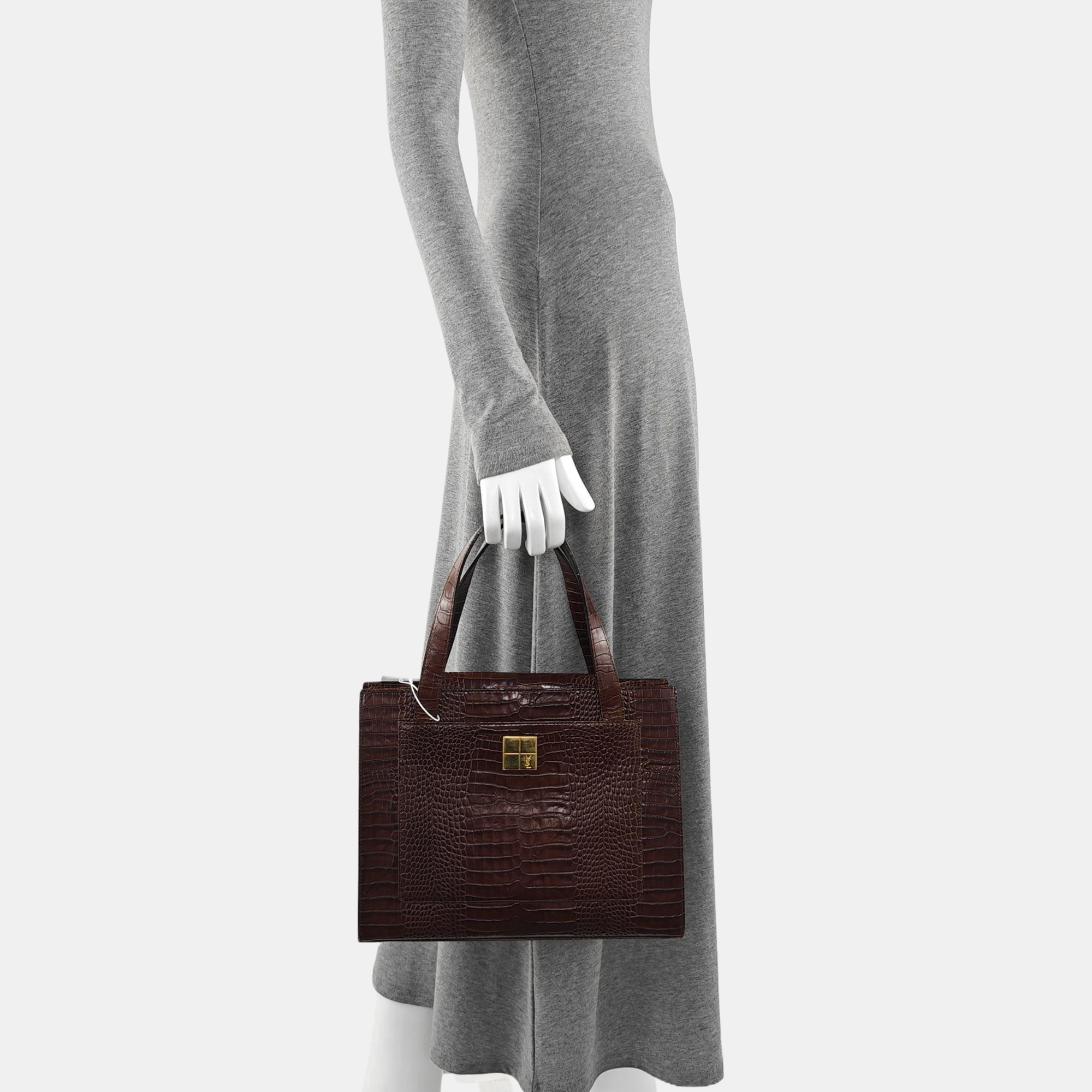 Calfskin Top Handle Bag Brown
