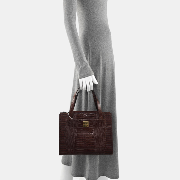 Calfskin Top Handle Bag Brown