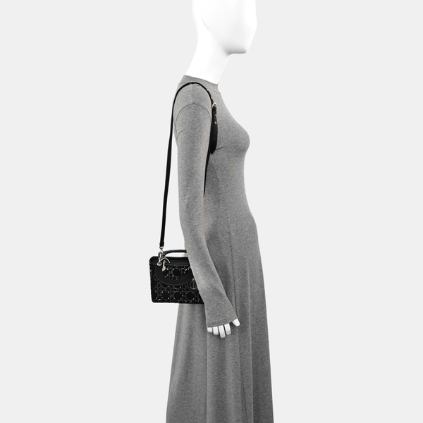 Lady Dior Mini Cannage Silk Satin Black