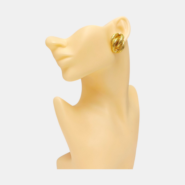 Twist Round Metal Gold Clip On Earrings
