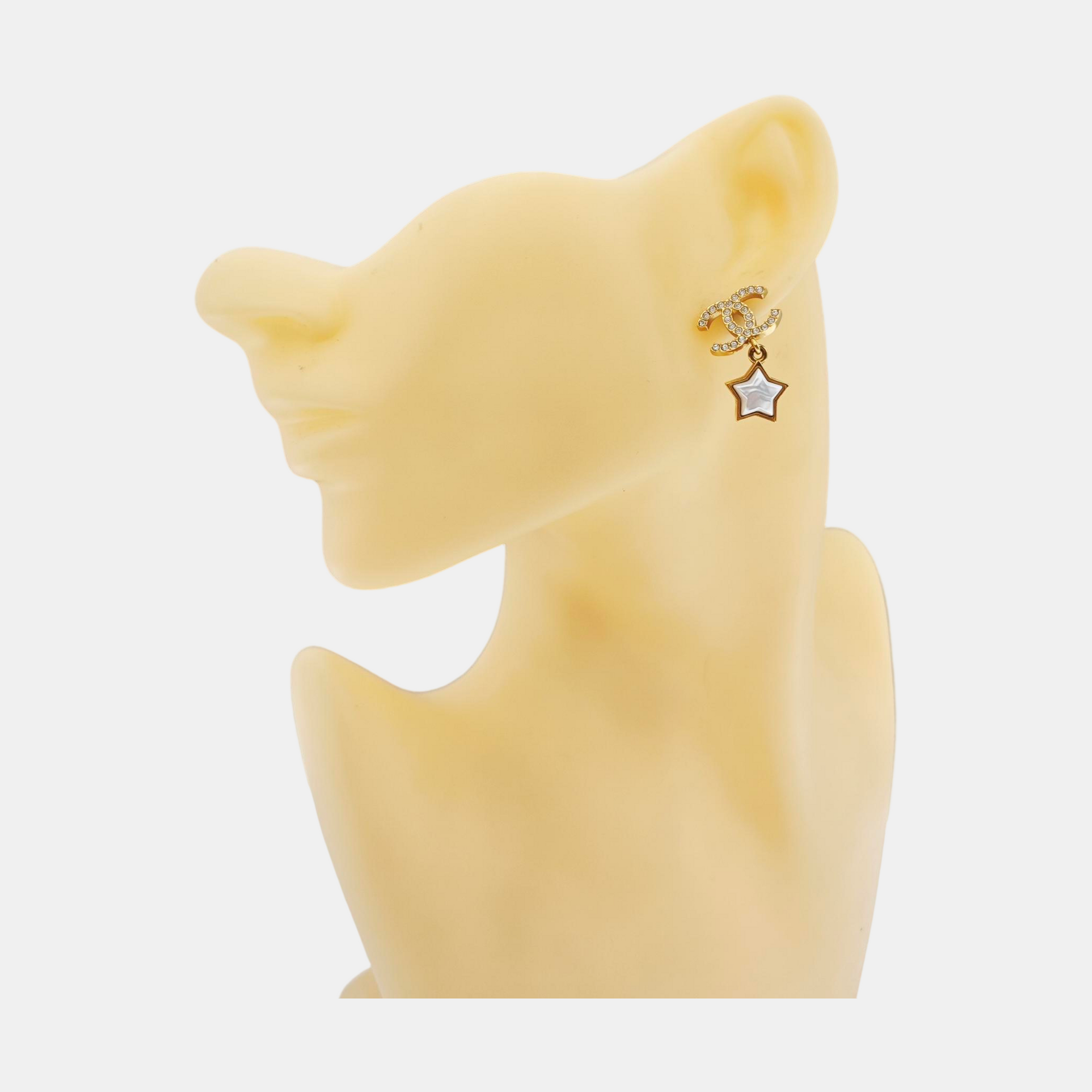 CC Logo Metal Gold Stud Earrings