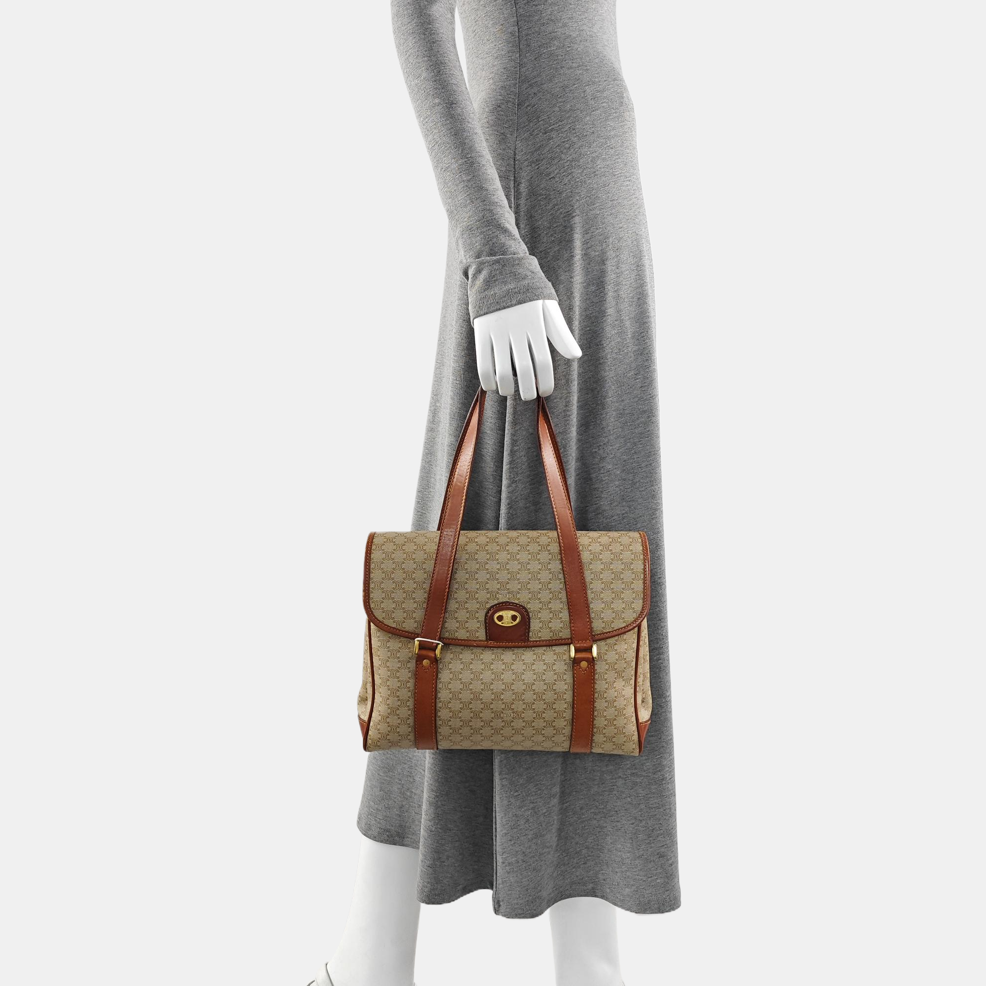 Coated Canvas Top Handle Bag Brown