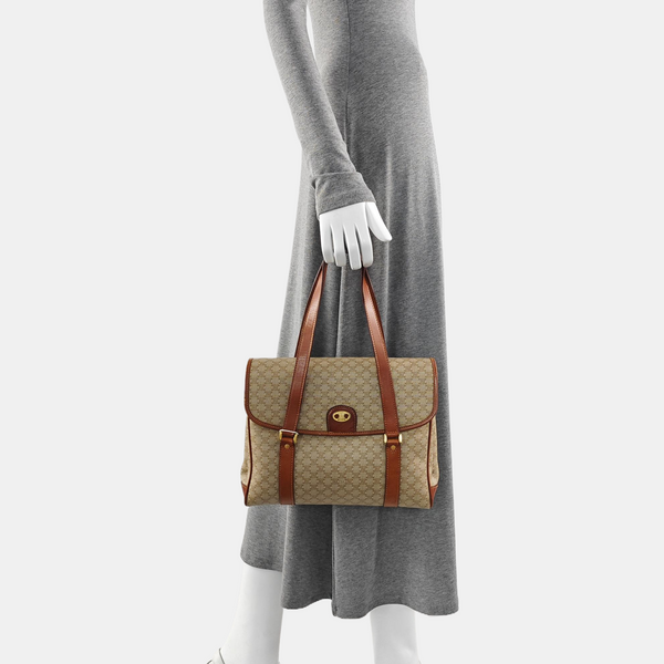Coated Canvas Top Handle Bag Brown