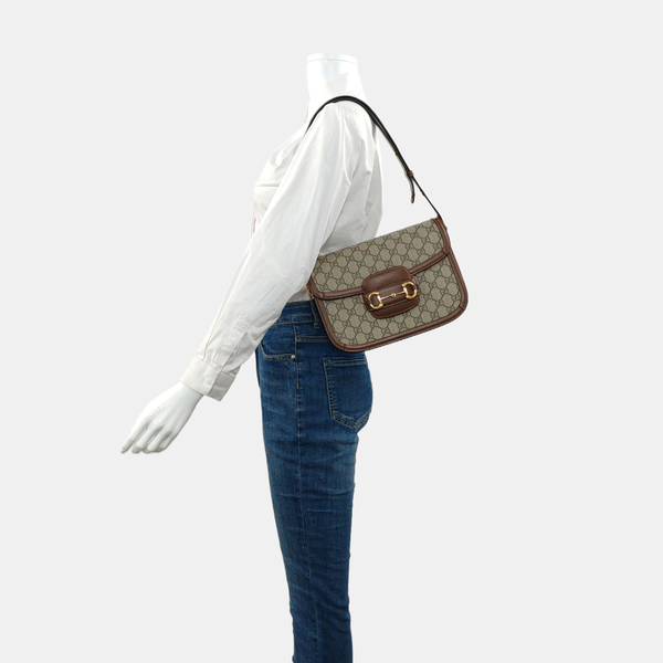 Horsebit 1955 Medium Monogram Coated Canvas Beige