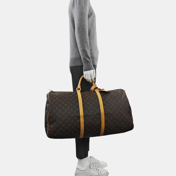 KEEPALL 60 Monogram Coated Canvas Brown