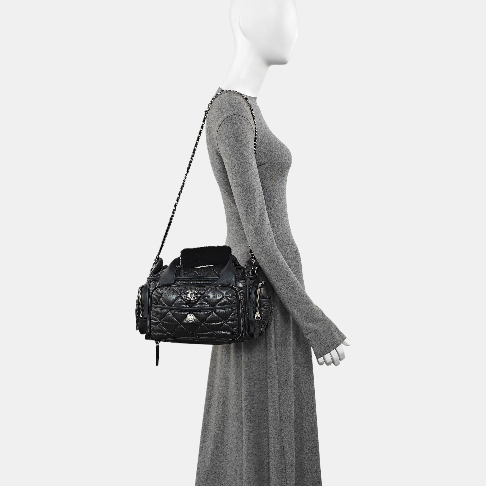 Quilted Nylon Shoulder Bag Gray