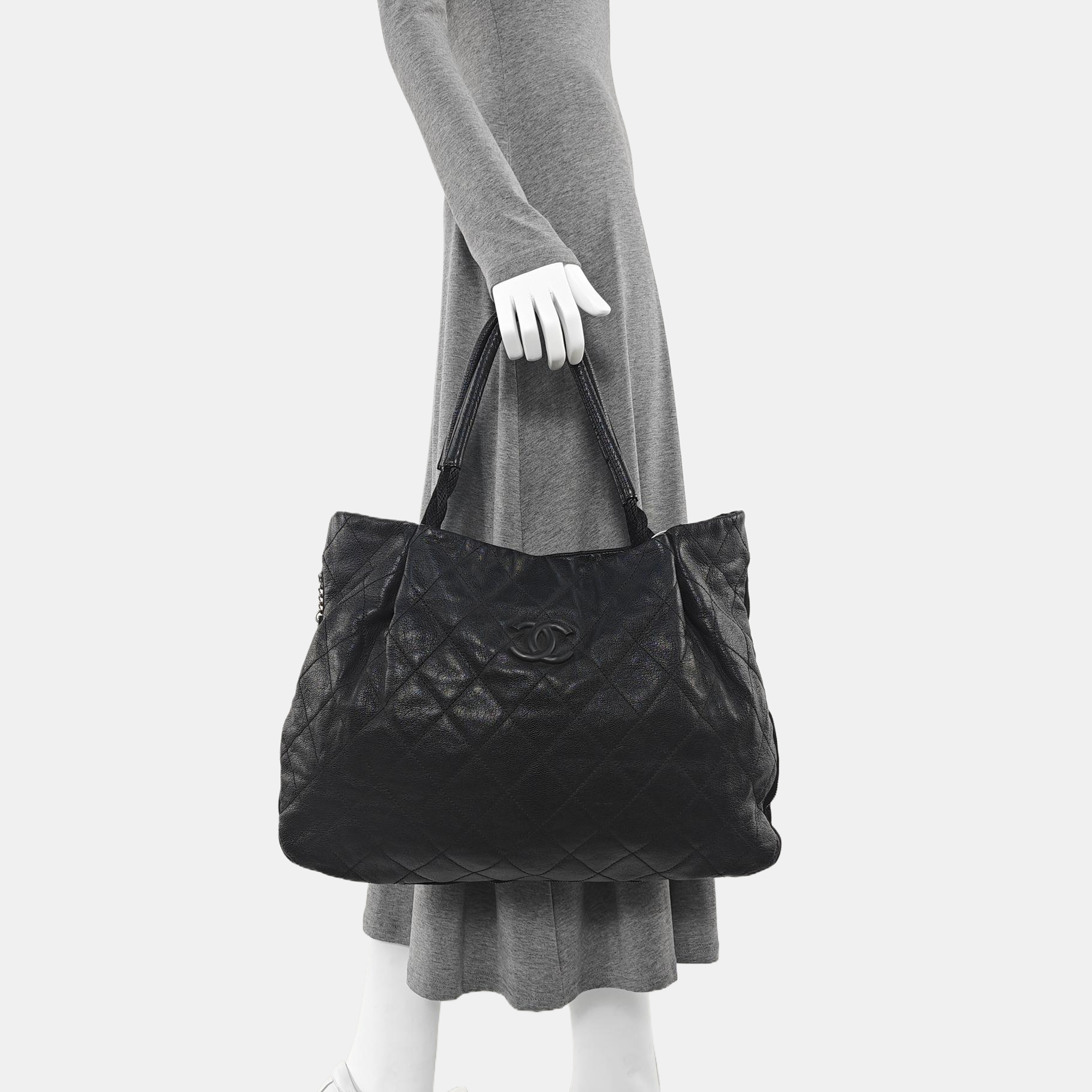 Quilted Calfskin Top Handle Bag Black