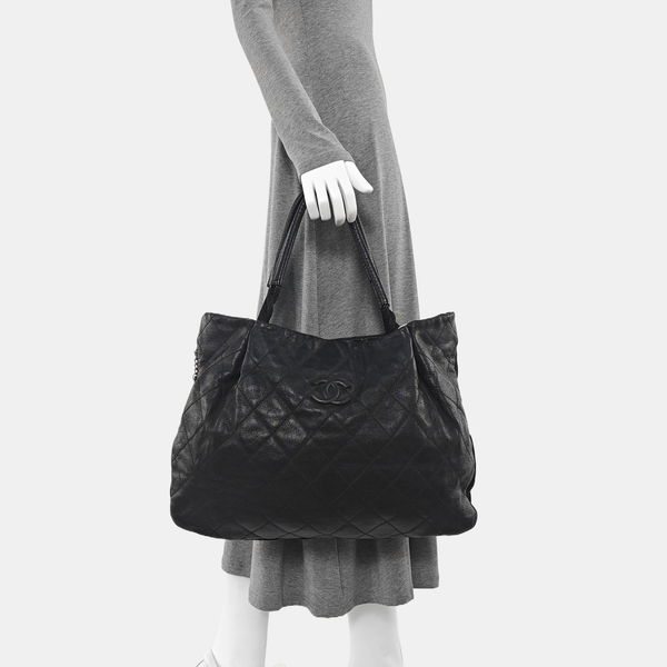Quilted Calfskin Top Handle Bag Black