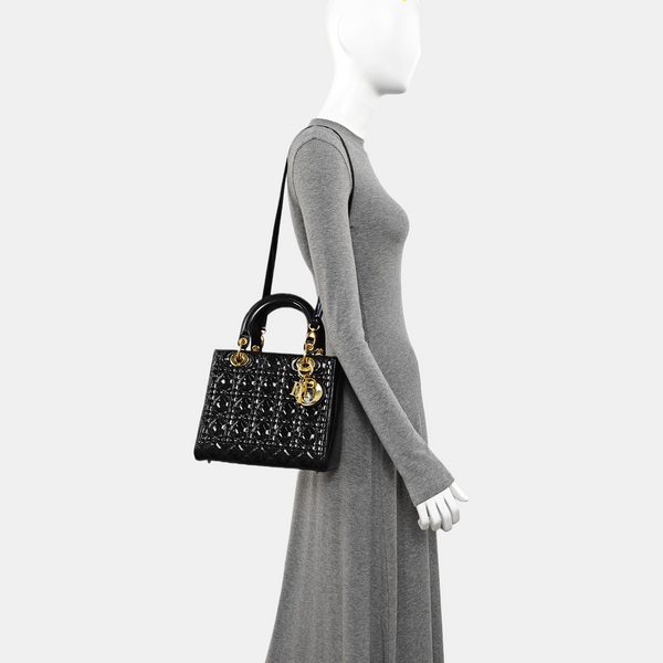 Lady Dior Medium Cannage Patent Leather Black