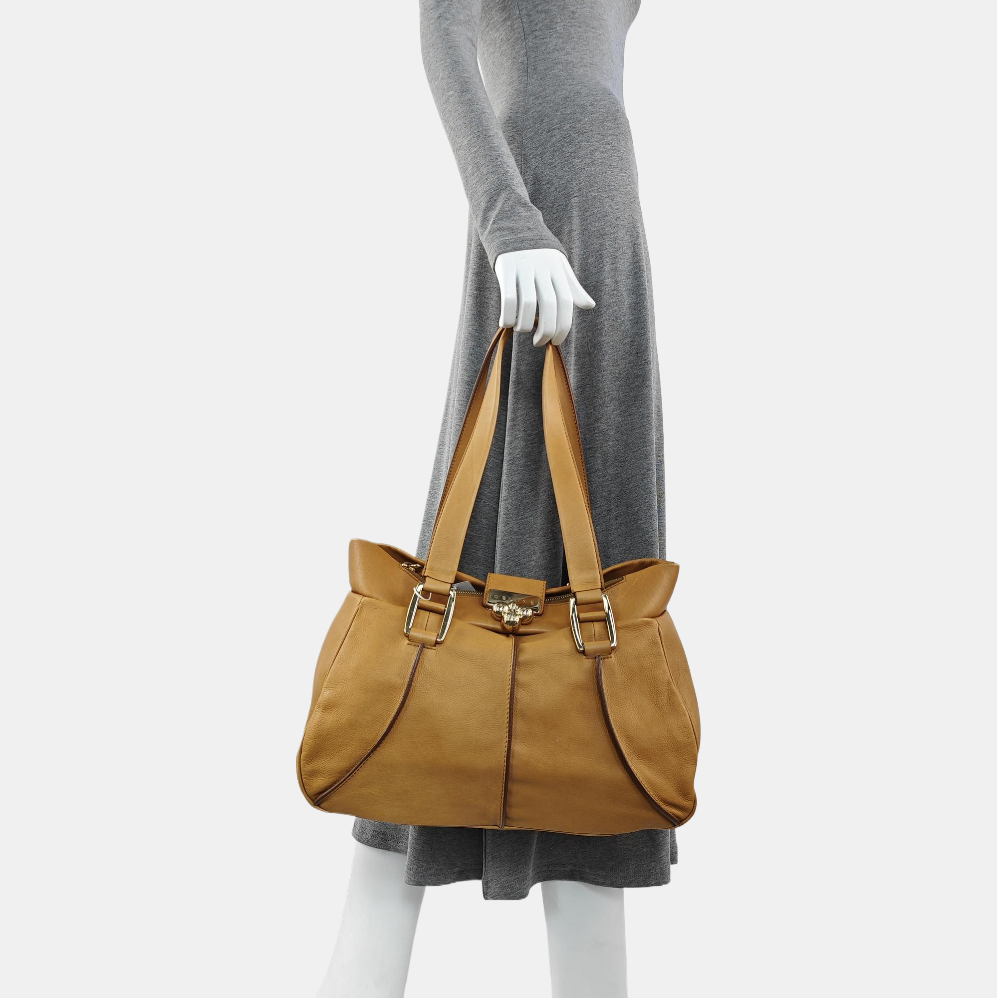Calfskin Top Handle Bag Brown