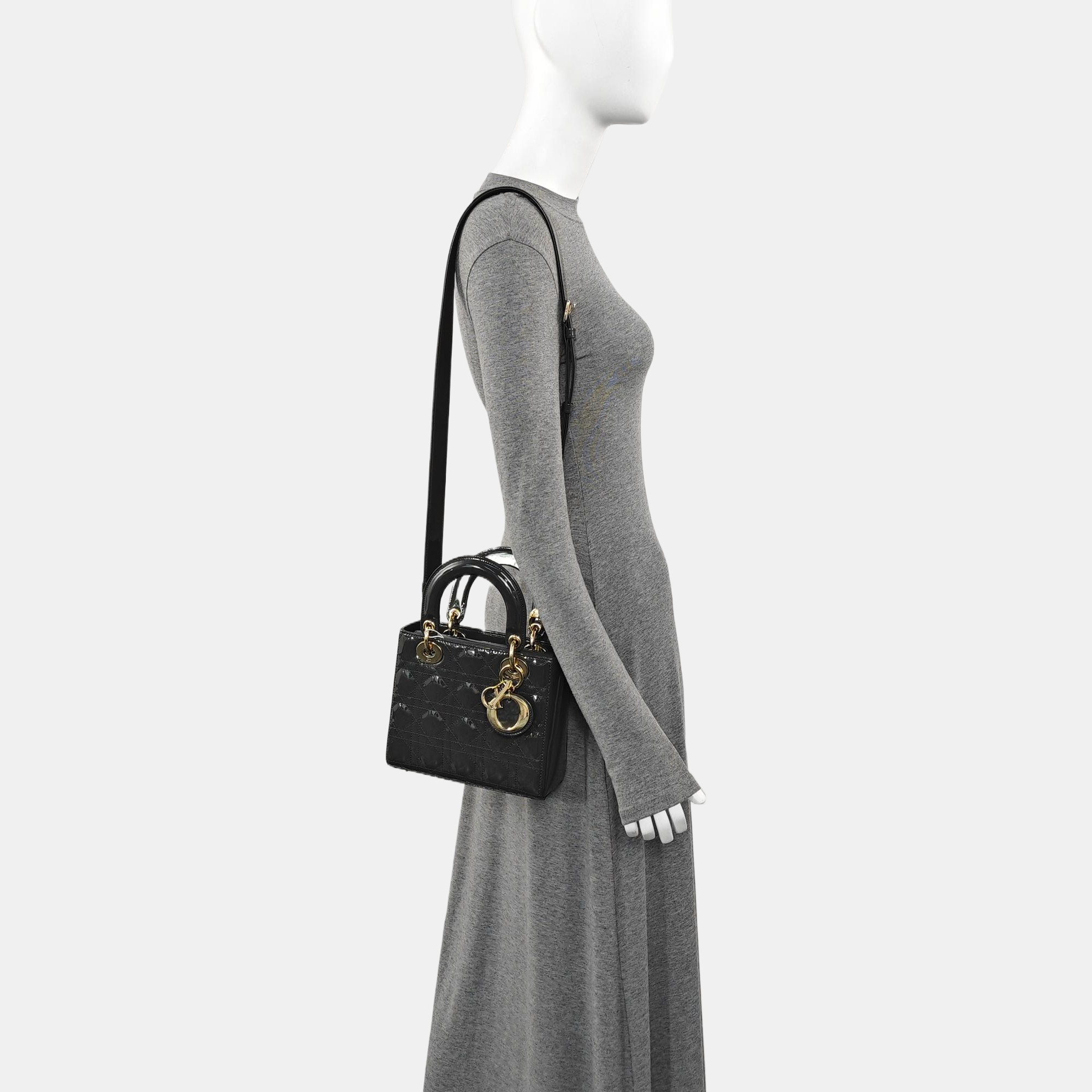 Lady Dior Small Cannage Patent Leather Gray
