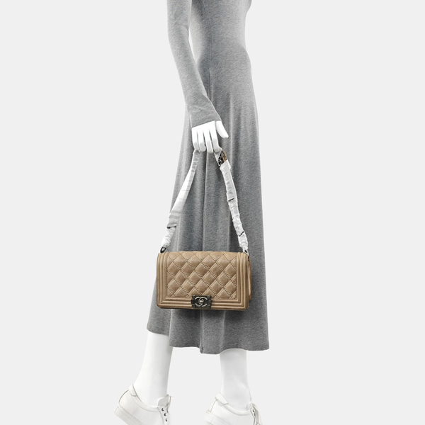BOY CHANEL Medium Quilted Calfskin Beige