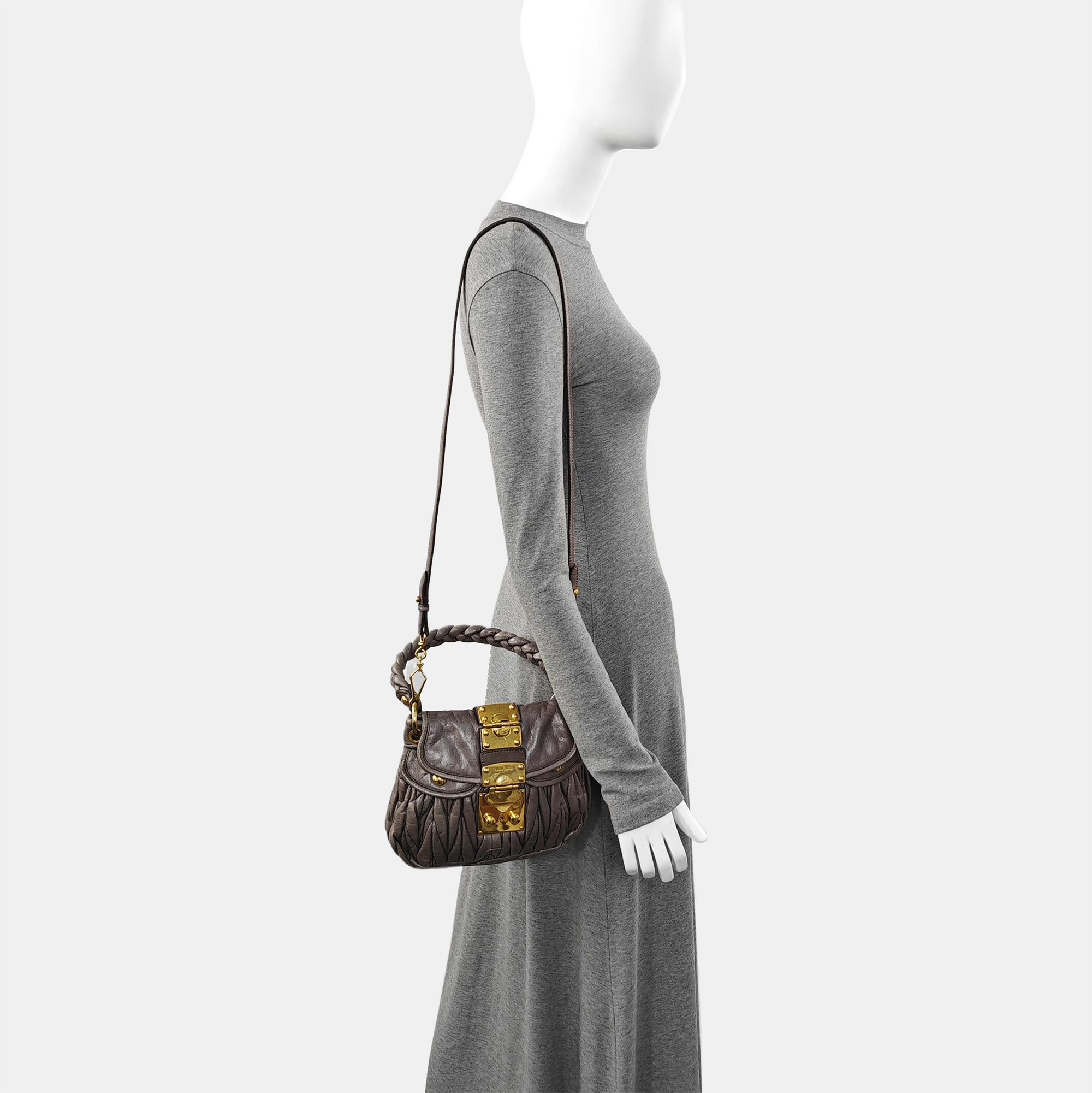 Miu Coffer Quilted Lambskin Gray