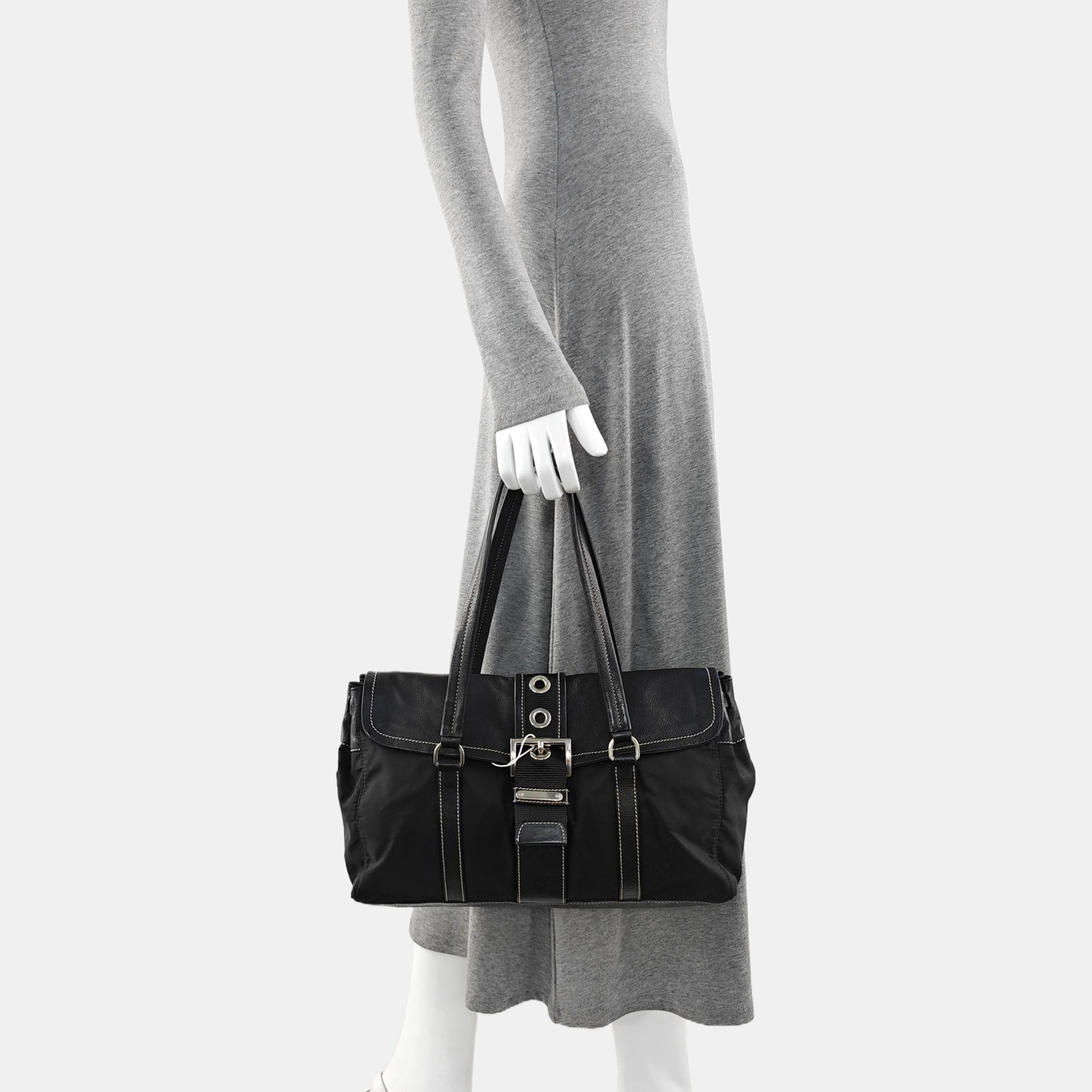 Nylon Top Handle Bag Black