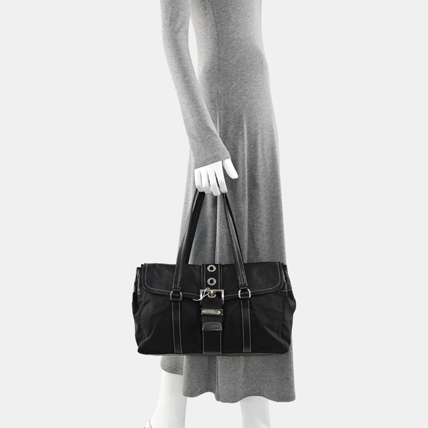 Nylon Top Handle Bag Black