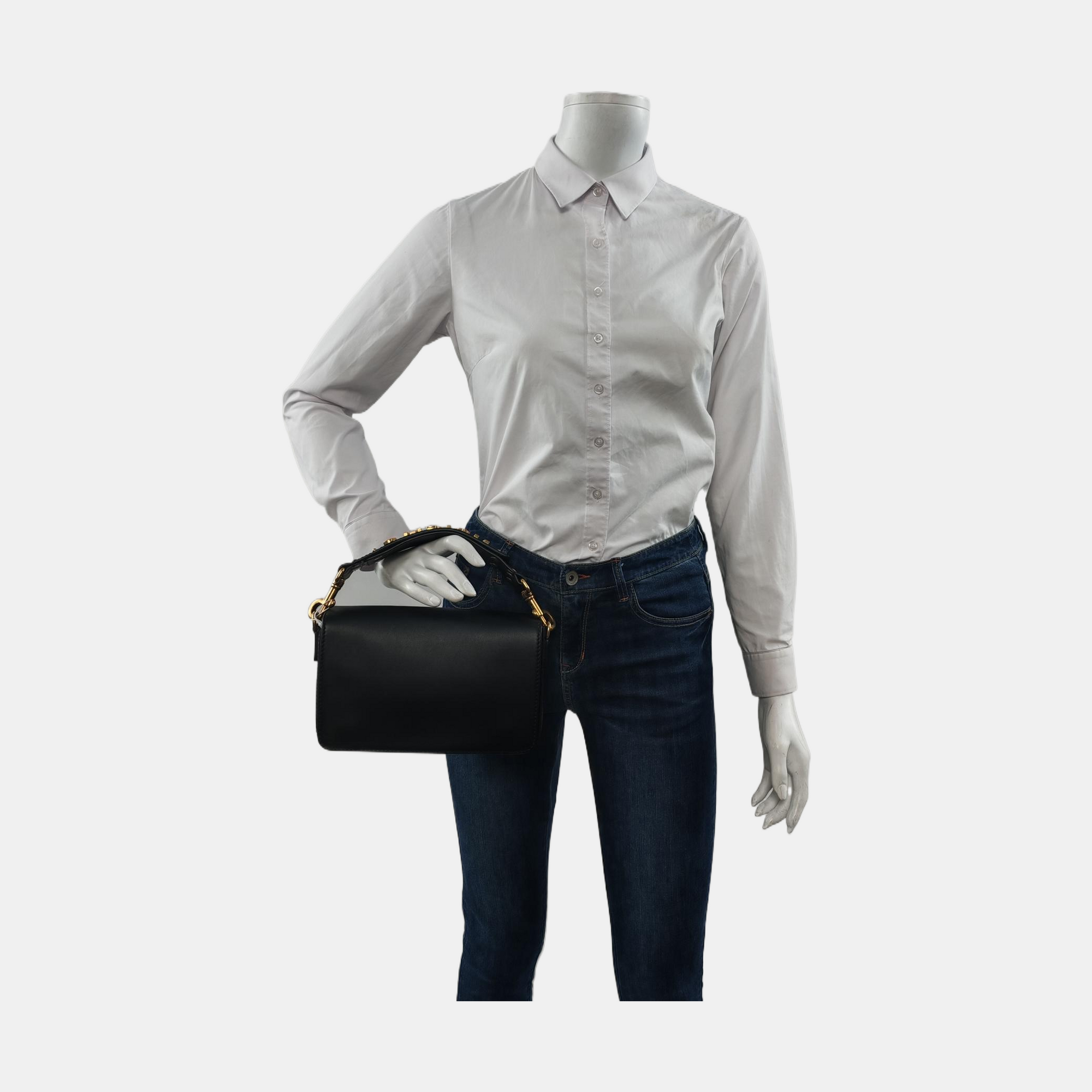 Calfskin Top Handle Bag Black