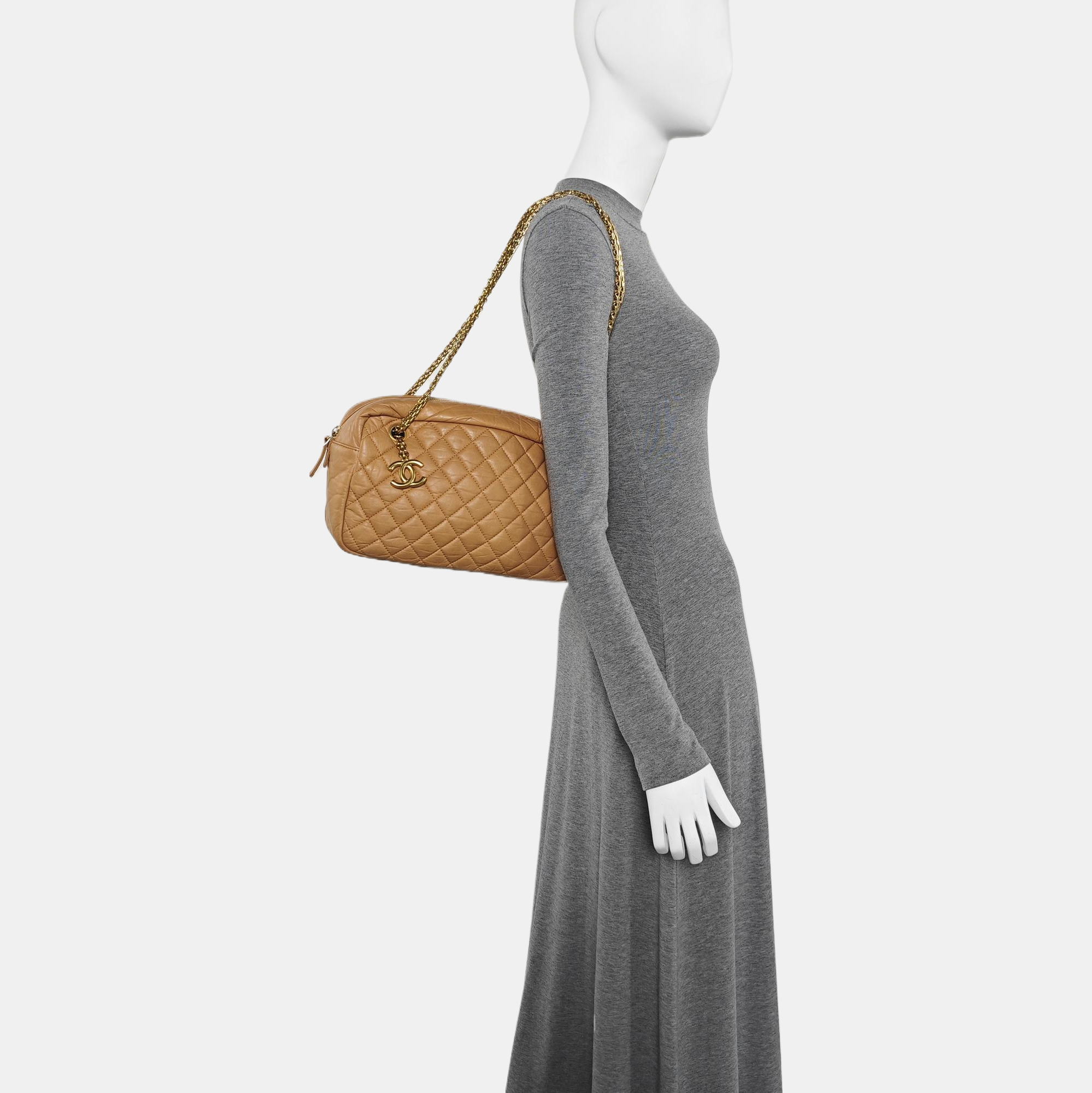 Quilted Calfskin Shoulder Bag Beige